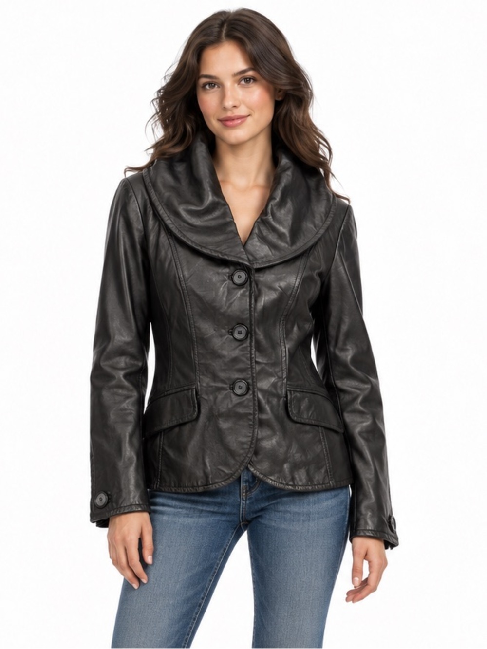 Danier Atelier Black Leather Blazer Jacket M Tailored Shawl Collar Made Canada